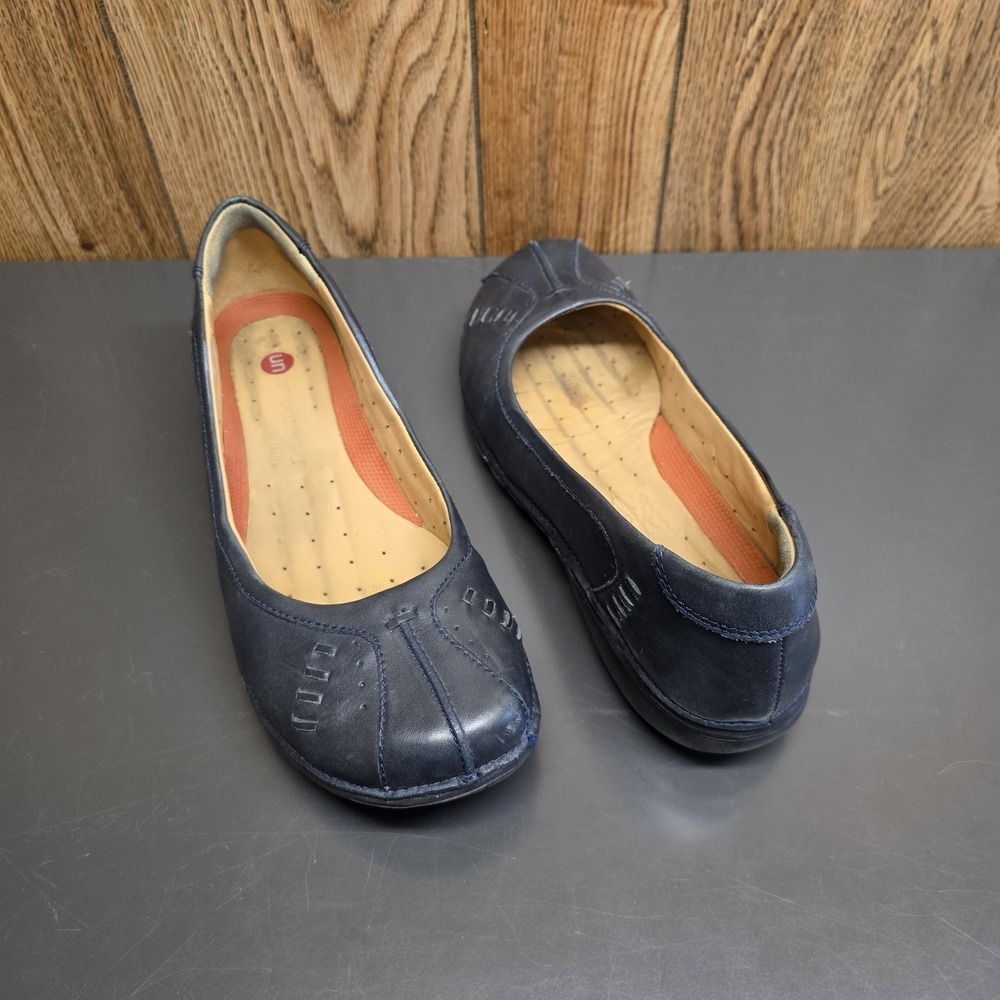 Clarks Ballet Flat Shoes Women 9 W Blue Leather Slip On Comfort Unstructured - Picture 2 of 8